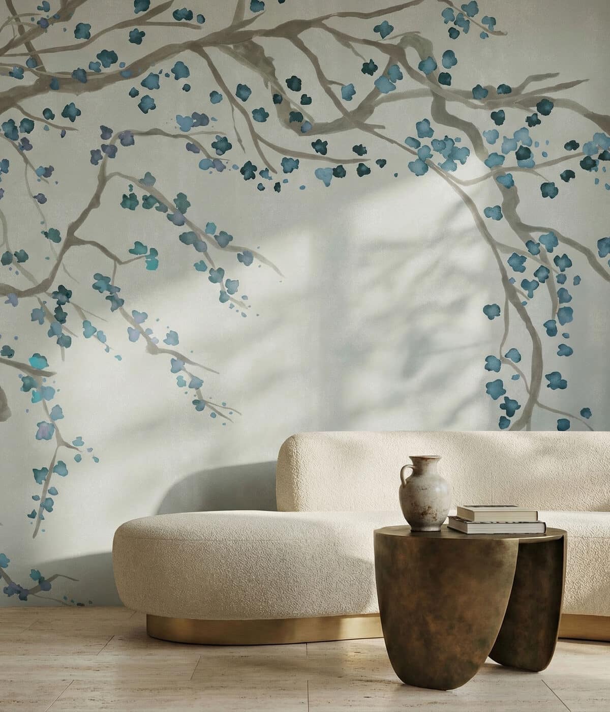 Botanical mural wallpaper in a sophisticated finished interior